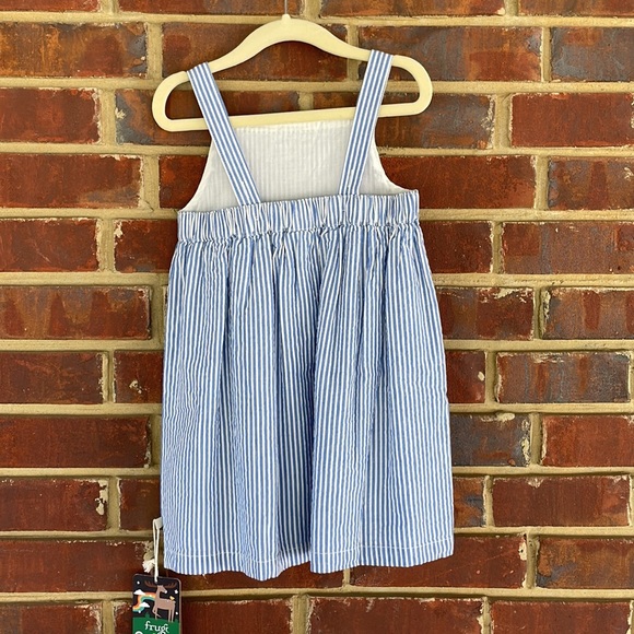 NEW Frugi rainbow dress, organic cotton blue seer sucker, size 2T/3T - Picture 6 of 7
